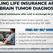 Selling Life Insurance After a Brain Tumor Diagnosis Infographic explaining how selling life insurance after a brain tumor diagnosis can provide funds for treatment, care, and living expenses, with sections outlining qualifying conditions, policy uses, and next steps.