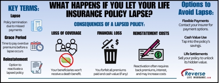 What Happens If You Let Your Life Insurance Policy Lapse This infographic chart explains what happens if you let your life insurance policy lapse and provides options to help policyholders avoid lapse.